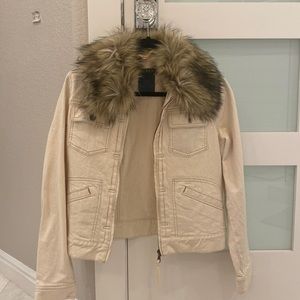 LAUREN Ralph Lauren fur collar cream denim jacket